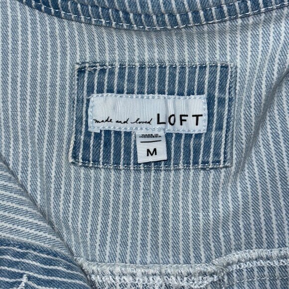 LOFT NWT Striped Denim Jean Jacket Medium Blue White Utility Button Front - Picture 6 of 14